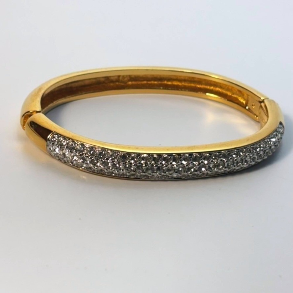 Swarovski Bangle Gold Pave Crystal Hinge Oval Bracelet - Picture 3 of 16